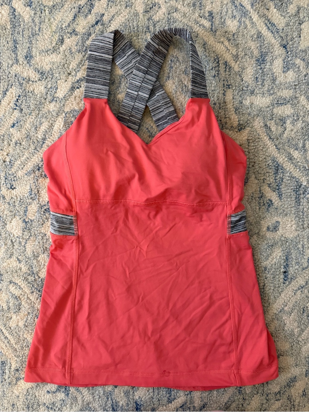 lululemon athletica Coral Tank with Gray Striped Crossback Straps